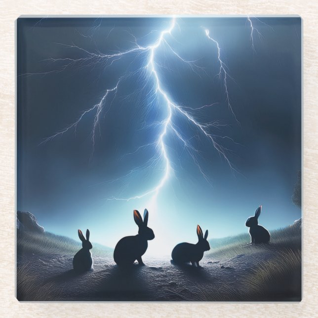 Glass Coaster Silhouette Hares In The Storm (Front)