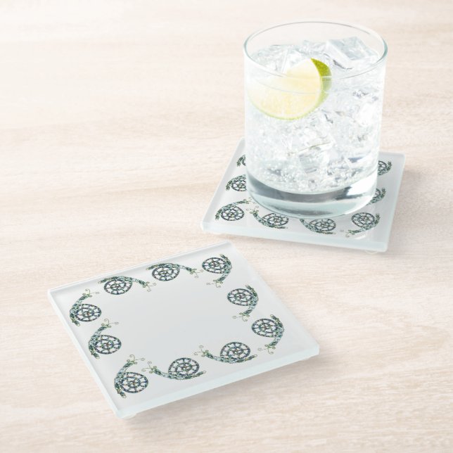 Glass Coaster - Trail of Wire Art Snails (Angled)
