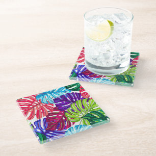 Glass Coaster Tropical Palms Print