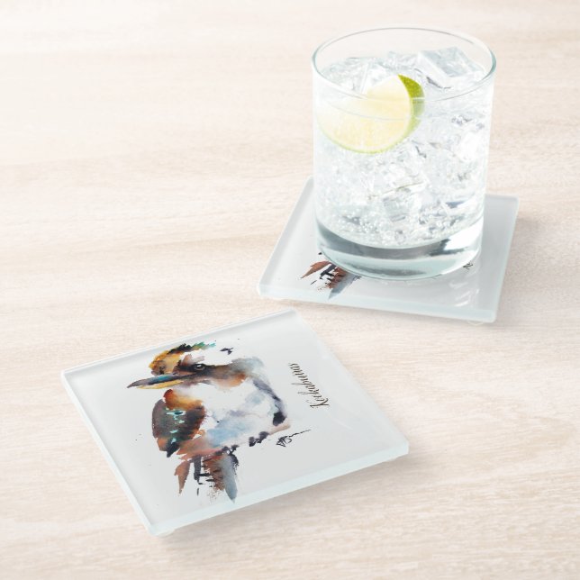 Glass Coaster - Watercolours Kookaburras (Angled)