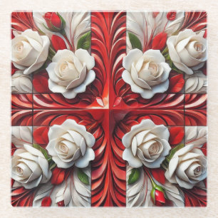 Glass coaster with English Roses Design
