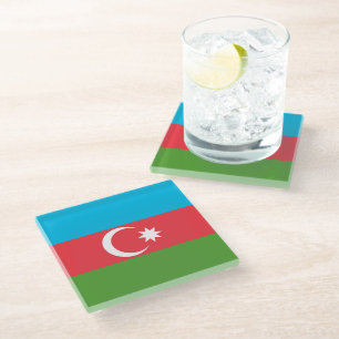 Glass coaster with flag of Azerbaijan