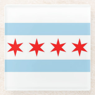 Glass coaster with flag of Chicago, Illinois, USA