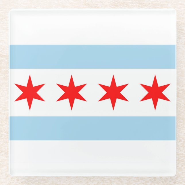 Glass coaster with flag of Chicago, Illinois, USA (Front)