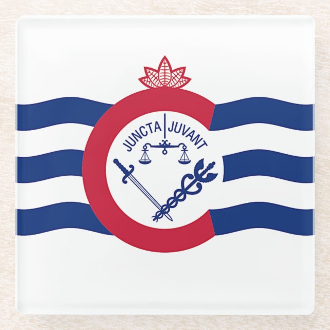 Glass coaster with flag of Cincinnati City, USA (Front)