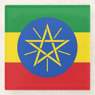 Glass coaster with flag of Ethiopia