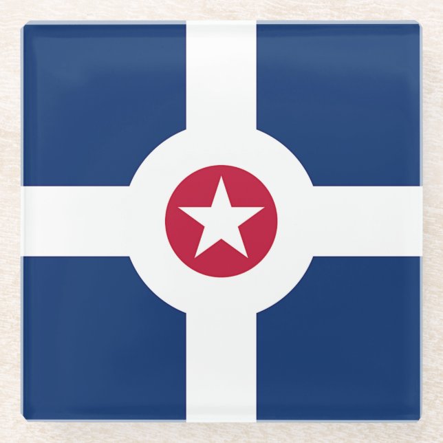 Glass coaster with flag of Indianapolis, USA (Front)