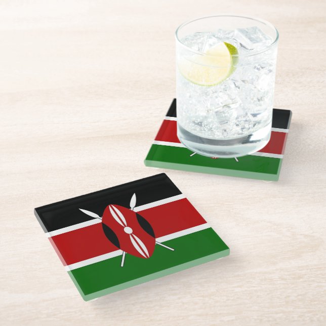 Glass coaster with flag of Kenya Design (Angled)