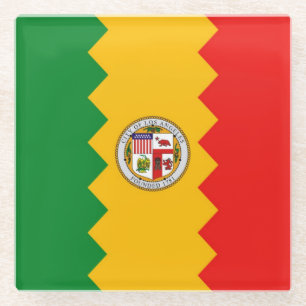 Glass coaster with flag of Los Angeles, USA