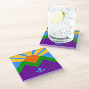 Glass coaster with flag of Manitou Springs, USA