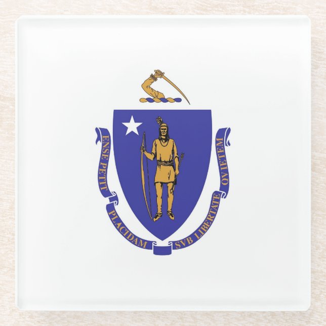 Glass coaster with flag of Massachusetts, USA (Front)