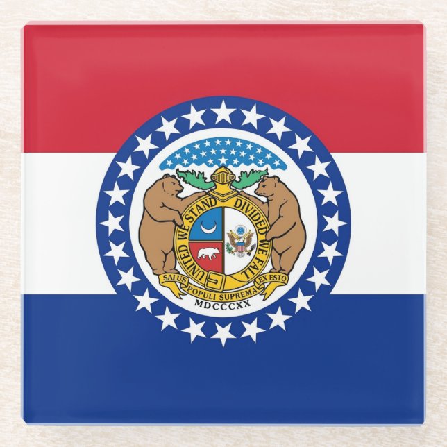 Glass coaster with flag of Missouri, USA (Front)