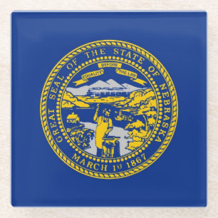 Glass coaster with flag of Nebraska, USA