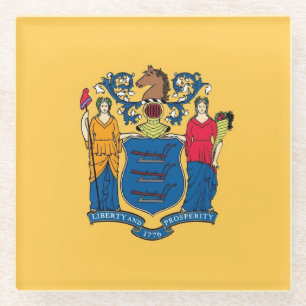 Glass coaster with flag of New Jersey, USA