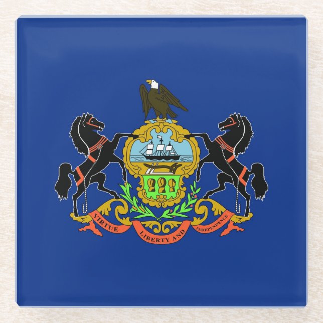 Glass coaster with flag of Pennsylvania State, USA (Front)