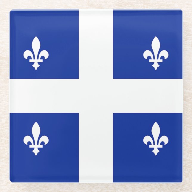 Glass coaster with flag of Quebec, Canada (Front)