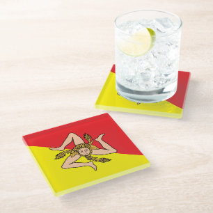 Glass coaster with flag of Sicily, Italy