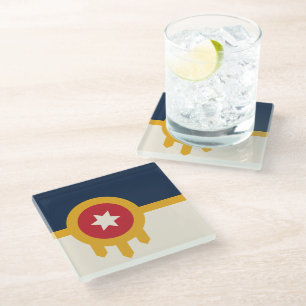 Glass coaster with flag of Tulsa, Oklahoma, USA