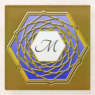 Glass Coaster With Gold, Iris Colour Hexagon Desig