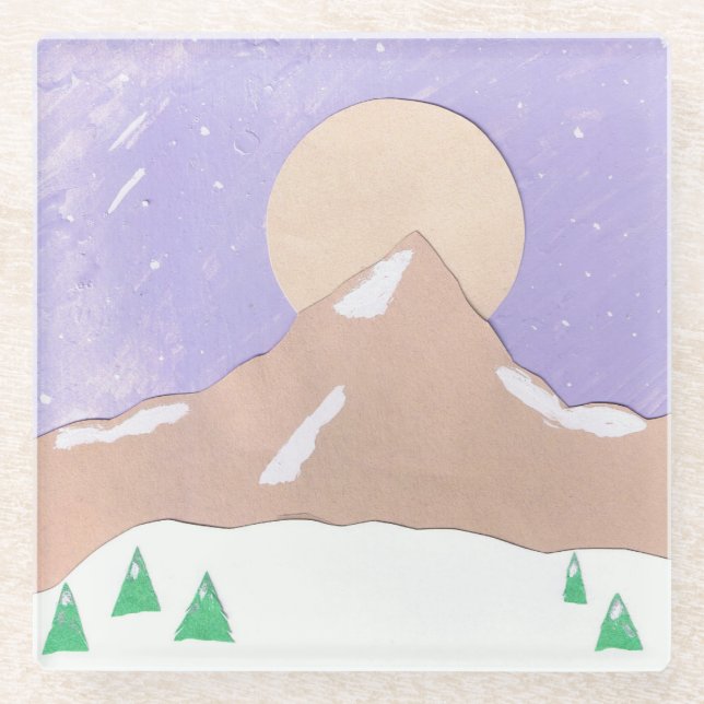 Glass Coaster with Mountain Scene (Front)