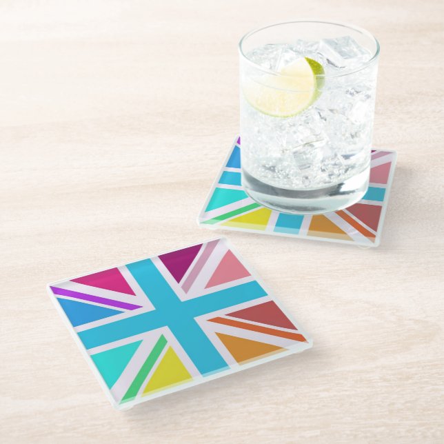 Glass Coasters - Multi Colored Union Jack Flag (Angled)