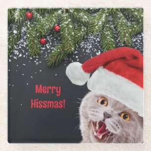 Glass Coastser, Merry Hissmas Coaster