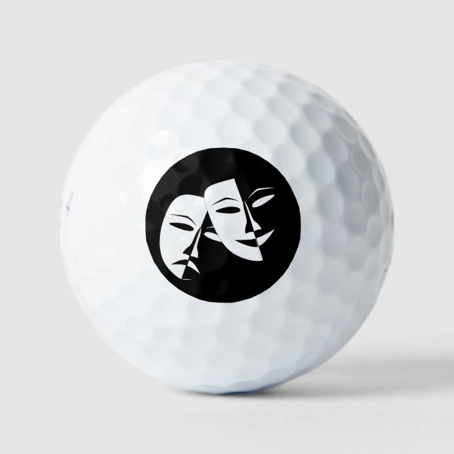 Glass Comedy/Tragedy Black and White Golf Balls (Front)