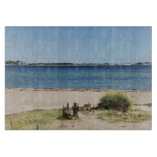 Glass cut board beach and sea
