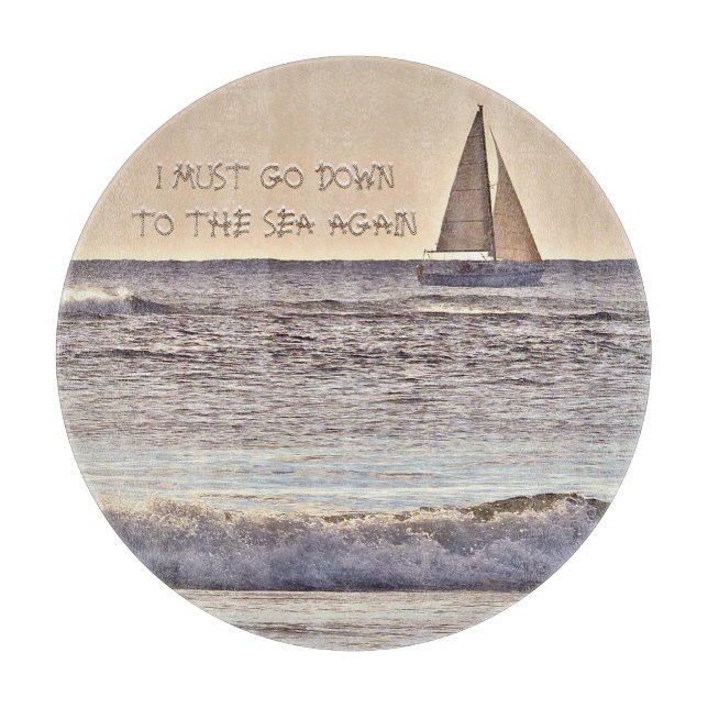 GLASS CUTTING BD./LONE SAILBOAT ON SEA CUTTING BOARD (Front)