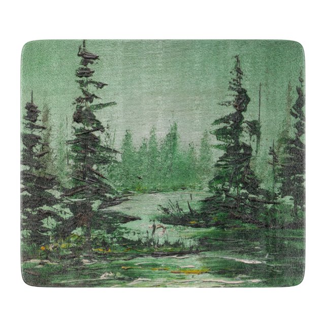 Glass Cutting Board Ann Hayes Painting Green Fores (Front)