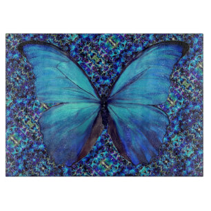 Glass Cutting Board Blue Morpho Butterfly