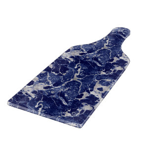 Glass Cutting Board - Blue & Silver Marble Pattern
