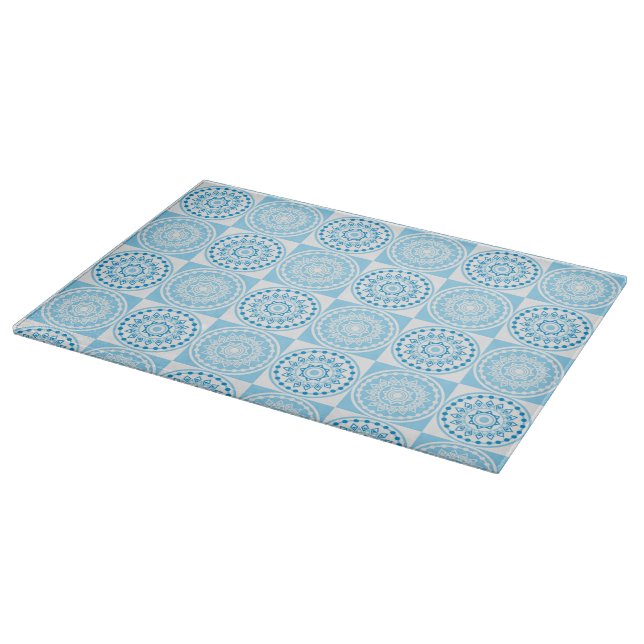 Glass Cutting Board Blue Tile (Corner)