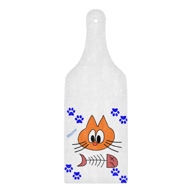 Glass Cutting Board Cat Fish Meow (Front)