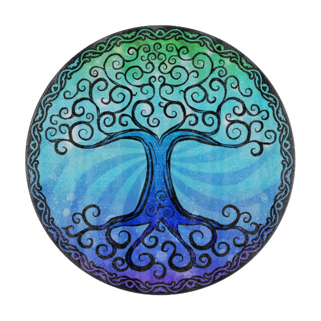 Glass Cutting Board - 'Celtic Tree of Life' (Front)