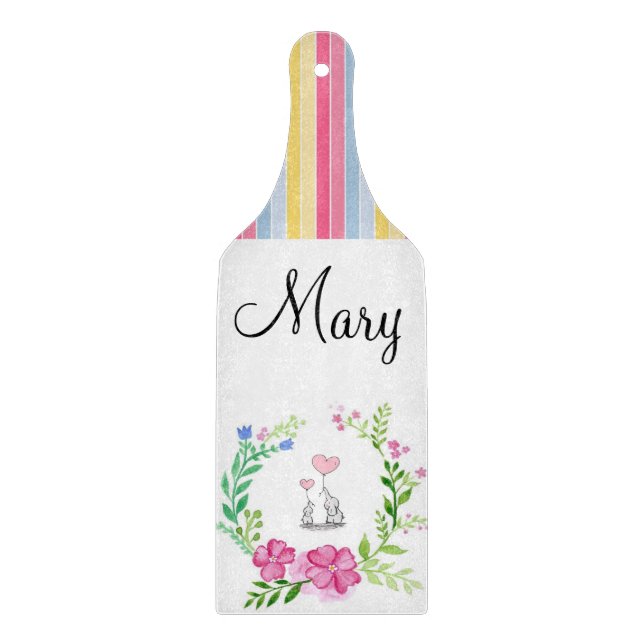 Glass Cutting Board Colourful Stripe Elephant (Front)