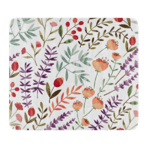 GLASS CUTTING BOARD : FLOWERS & LEAVES