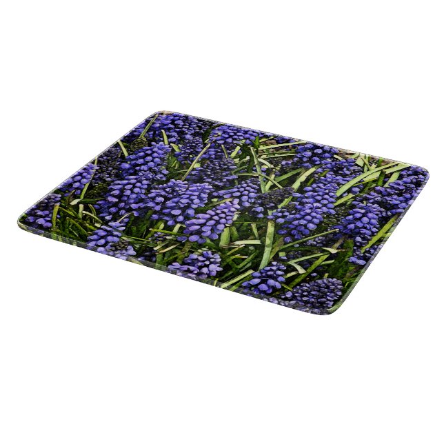 GLASS CUTTING BOARD "GRAPE HYACINTHS" (Corner)