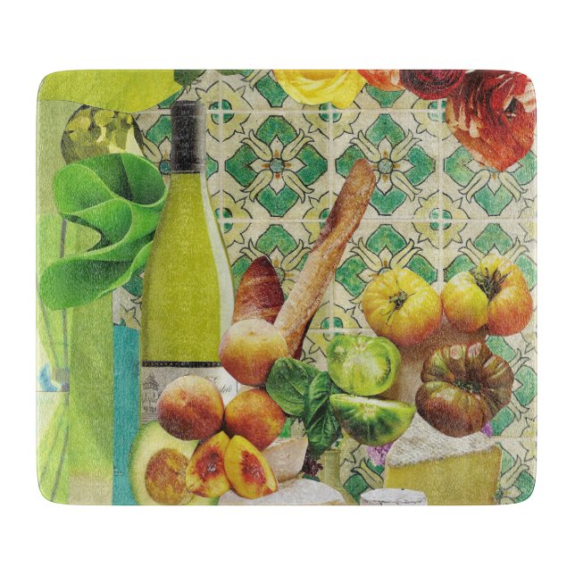 Glass Cutting Board Green Mexican Tile (Front)