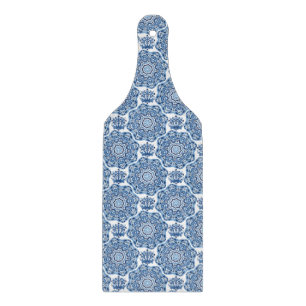 Glass Cutting Board Paddle Blue Tile