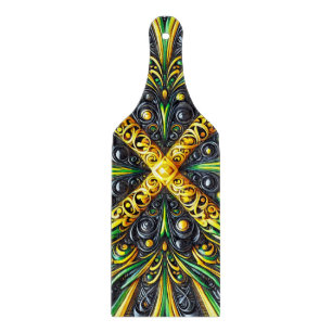 Glass cutting board paddle Jamaican Colours