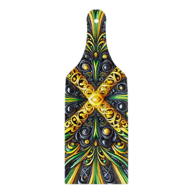 Glass cutting board paddle Jamaican Colours (Front)