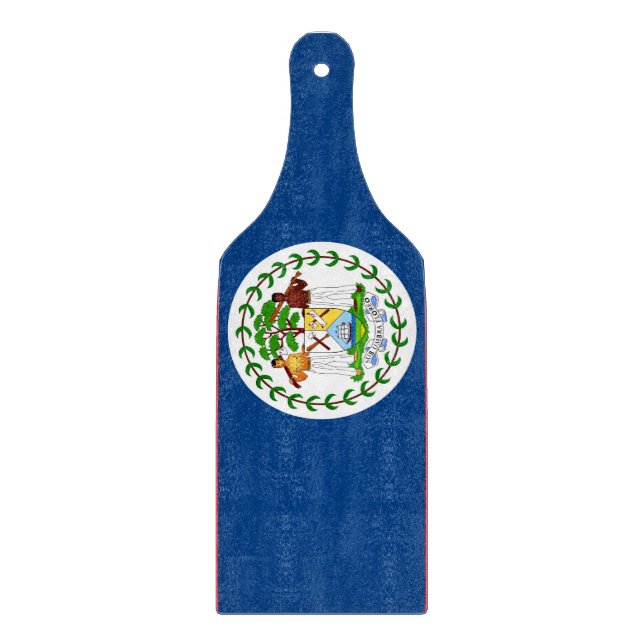 Glass cutting board paddle with flag of Belise (Front)