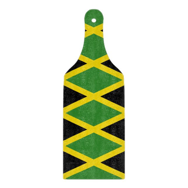 Glass cutting board paddle with flag of Jamaica (Front)