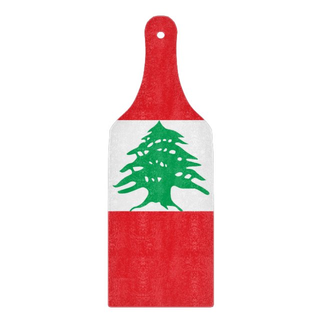 Glass cutting board paddle with flag of Lebanon (Front)