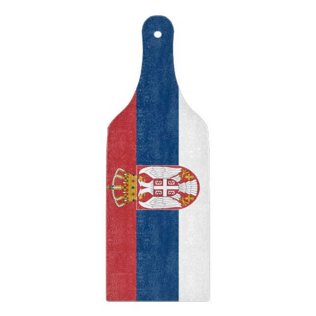Glass cutting board paddle with flag of Serbia (Front)