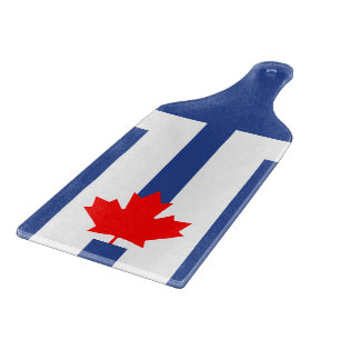 Glass cutting board paddle with flag of Toronto