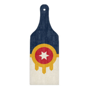 Glass cutting board paddle with flag Tulsa, USA