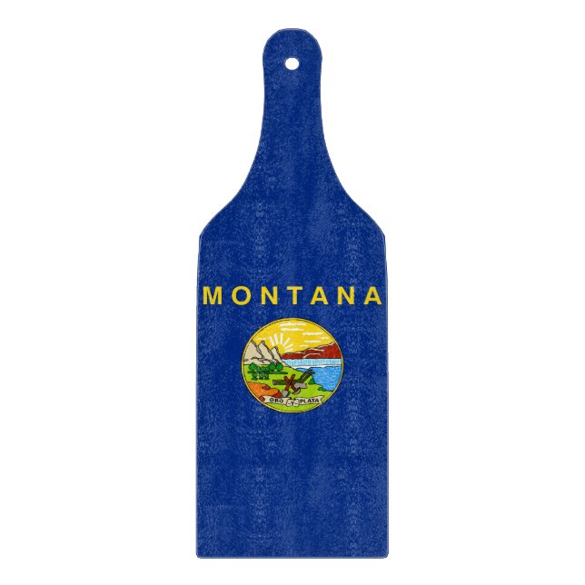 Glass cutting board paddle with Montana flag (Front)