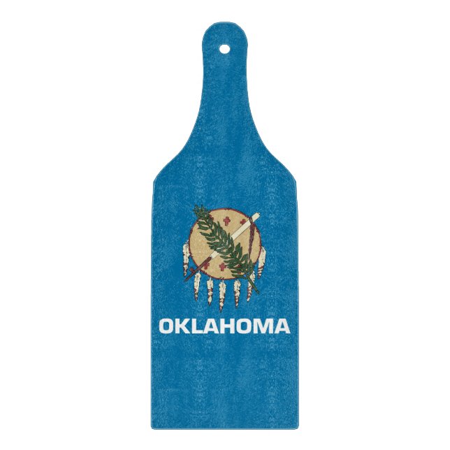 Glass cutting board paddle with Oklahoma flag (Front)